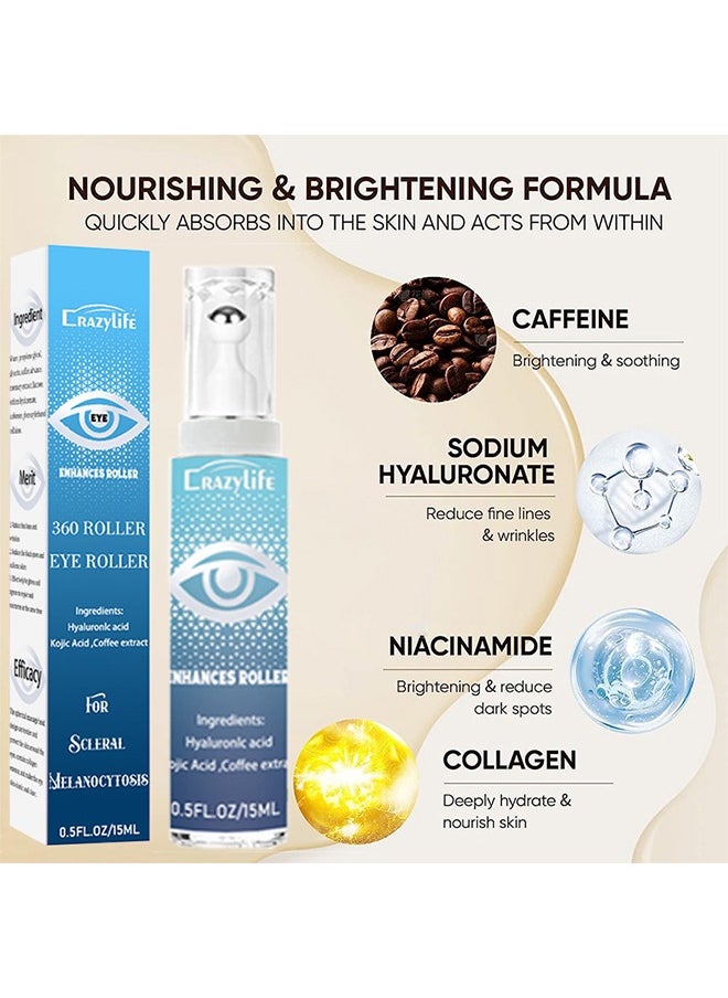 Crazylife - 360° Roller Eye Roller - Kojic acid and coffee Essence Massage Eye Roller Cream for Dark Circles and Puffiness, Anti Aging,  Reduce Wrinkles and Fine Lines and Eye Bags Treatment 15ml - Image 1