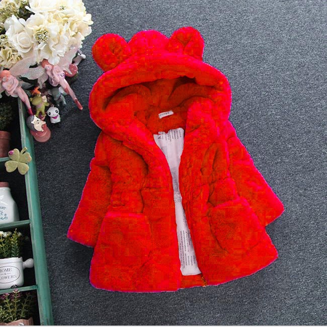 Thickened Winter Cotton Coat for Girls Ear Hoodie Red 
