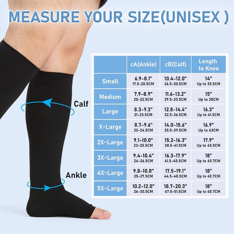 KEKING Extra Wide Calf Compression Socks for Men & Women, 20-30 mmHg Medical Compression Stockings Open Toe - Plus Size - Image 2