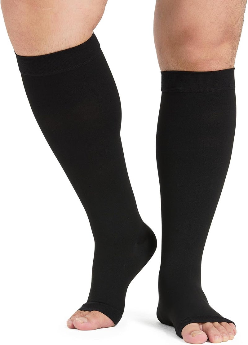 KEKING Extra Wide Calf Compression Socks for Men & Women, 20-30 mmHg Medical Compression Stockings Open Toe - Plus Size - Image 1