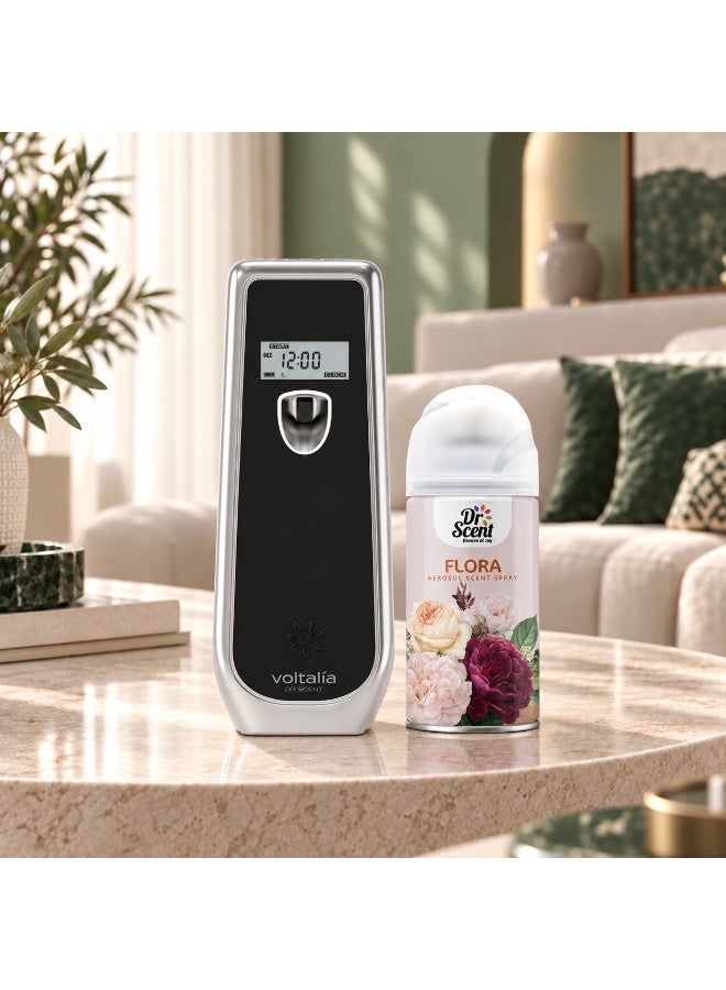 Dr Scent Automatic Air Freshener Dispenser Voltalia LCD – Free Stand or Wall Mounted + Flora Aerosol Spray (300ml) Bundle - Image 2