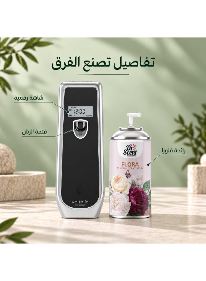 Dr Scent Automatic Air Freshener Dispenser Voltalia LCD – Free Stand or Wall Mounted + Flora Aerosol Spray (300ml) Bundle - Image 4