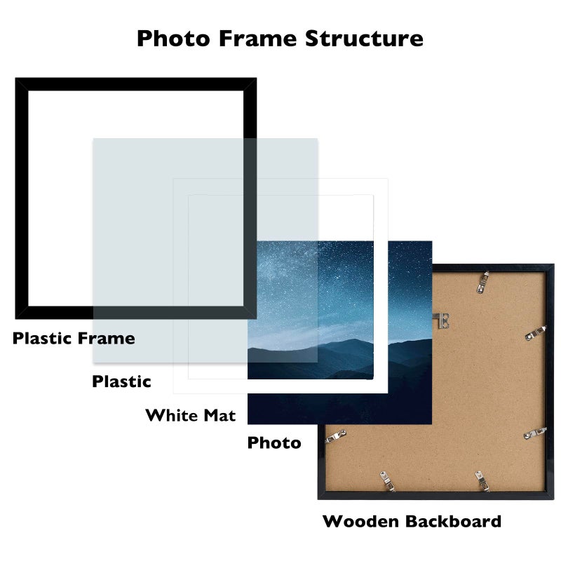 JCJMY JCJMY 12x12 Picture Frame Set of 4 Black with 10x10 Mat for 30 x 30cm Diamond Art Painting  Display Photo 10x10 with Mat or 12 x 12 Without Mat  Wall Hanging Large Frame with Plexiglass  4 Pack  Black - Image 2