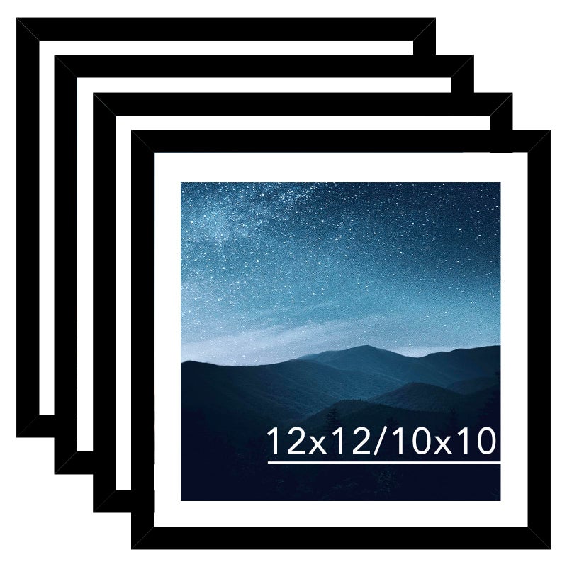 JCJMY JCJMY 12x12 Picture Frame Set of 4 Black with 10x10 Mat for 30 x 30cm Diamond Art Painting  Display Photo 10x10 with Mat or 12 x 12 Without Mat  Wall Hanging Large Frame with Plexiglass  4 Pack  Black - Image 1