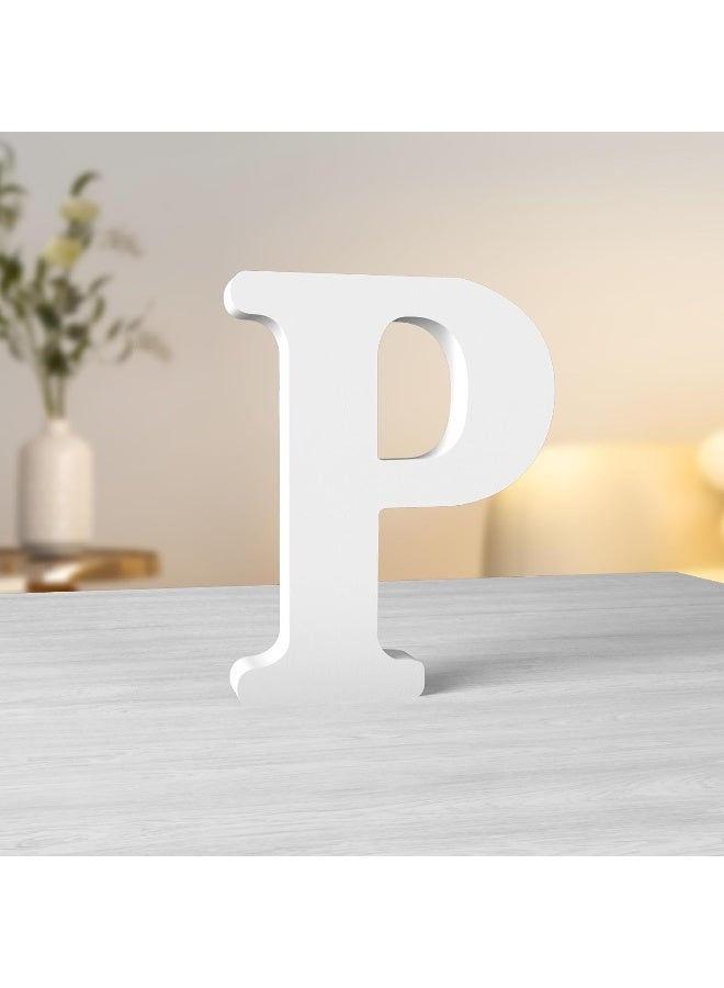 TPGP 6 Inch White Wood Letters for Wall Decor - Unfinished Decorative Standing Letter Slices for Sign Board Decoration, Craft, Home Party Projects (P) - Image 1