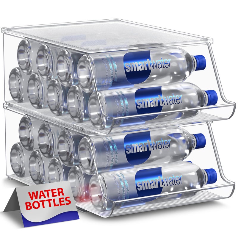 Sorbus Water Bottle Organizer for Fridge with Lid â€“ Holds 9 Bottles â€“ Stackable Drink Organizer for Refrigerator, Pantry, or Countertop â€“ Clear BPA-Free Plastic Bottle Storage Holder - Image 1