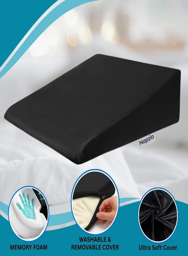 Napzio Wedge Cushion, Wedge Pillows for Bed, Orthopedic Memory Foam Back Support for Bed, Acid Reflux, Snoring, GERD, Leg Elevation | 3 Years Warranty | 21.5L x 20.25W x 7H Inch | (Black) - Image 3
