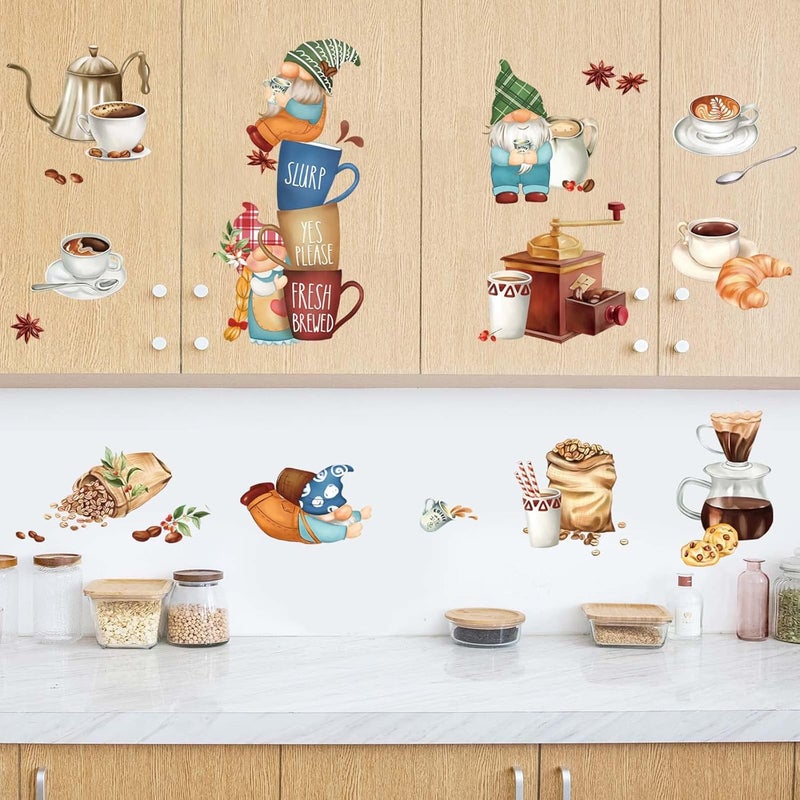 decalmile Kitchen Gnome Wall Decals Coffee Tea Cup Wall Stickers Living Room Dining Room Cafe Wall Decor - Image 2