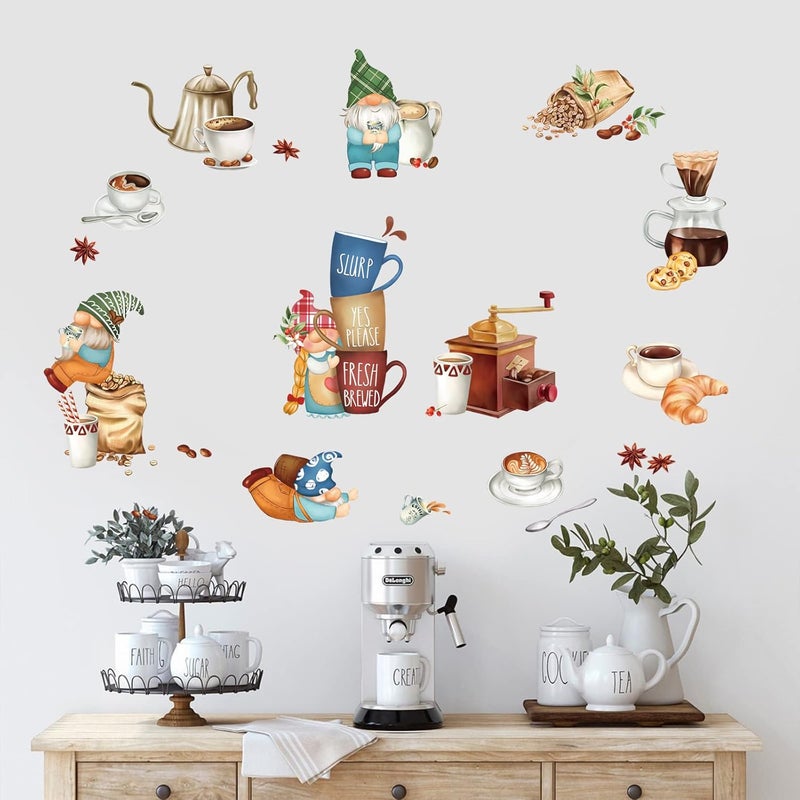 decalmile Kitchen Gnome Wall Decals Coffee Tea Cup Wall Stickers Living Room Dining Room Cafe Wall Decor - Image 3