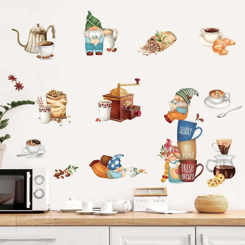 decalmile Kitchen Gnome Wall Decals Coffee Tea Cup Wall Stickers Living Room Dining Room Cafe Wall Decor - Image 4
