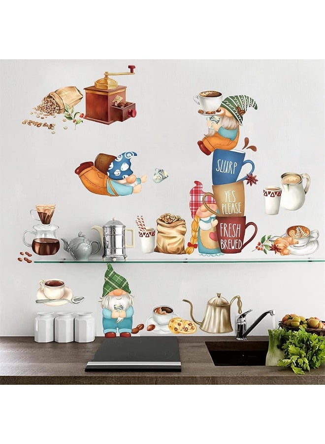 decalmile Kitchen Gnome Wall Decals Coffee Tea Cup Wall Stickers Living Room Dining Room Cafe Wall Decor - Image 1