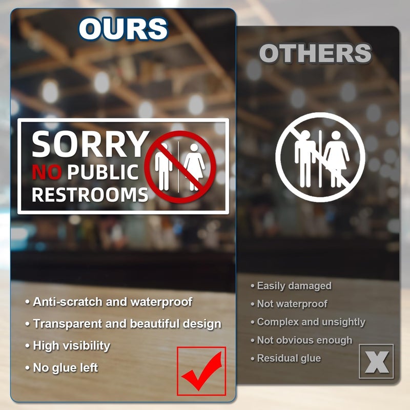 PEUTIER 6pcs No Public Restroom Signs, 8.66x3.94 Inch Waterproof Restroom Vinyl Labels for Business Removable Sorry No Public Restroom Sticker Warning Signs for Home Office Stores - Image 4