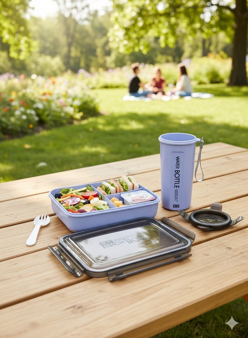 توشيونيكس طقم صندوق غداء سعة 1.2 لتر مع كوب زجاجة ماء سعة 500 مل - صندوق وجبات بينتو بثلاثة أقسام، وملعقة وكوب - آمن للاستخدام في الفريزر، مانع للتسرب ومحكم الإغلاق مع ثلاثة أقسام، خالٍ من مادة BPA، خفيف الوزن، متين وقابل لإعادة التدوير، مناسب للكبار والصغار - للمنزل، المكتب، المدرسة، الحضانة، السفر - 19×13×5 سم - Image 1