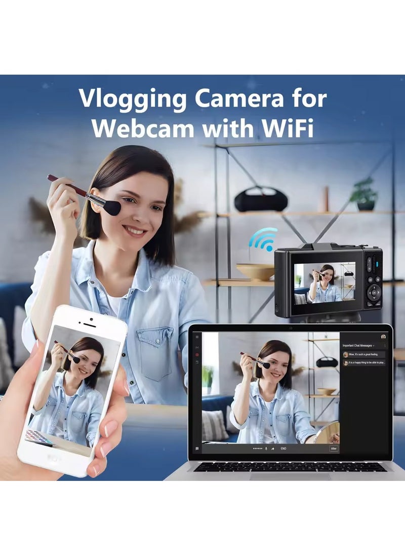 Generic - 75MP Digital Camera for Photography and Video, 5K Vlogging Camera for YouTube with 3'' Flip Screen, 18X Digital Zoom Digital Camera for Gift, Compact Anti Shake Vlogging Camera for Live Streaming Travel Photography, with 64GB SD Card, 2 Battery - Image 1