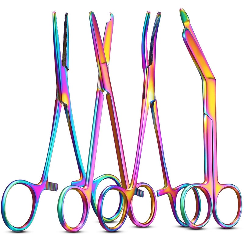 BBTO Hemostat Curved and Straight Hemostat Forceps Piercing Pliers Forceps, Stainless Steel Straight and Curved Pliers, Fishing Tweezer(Colorful,4 Pcs) - Image 1
