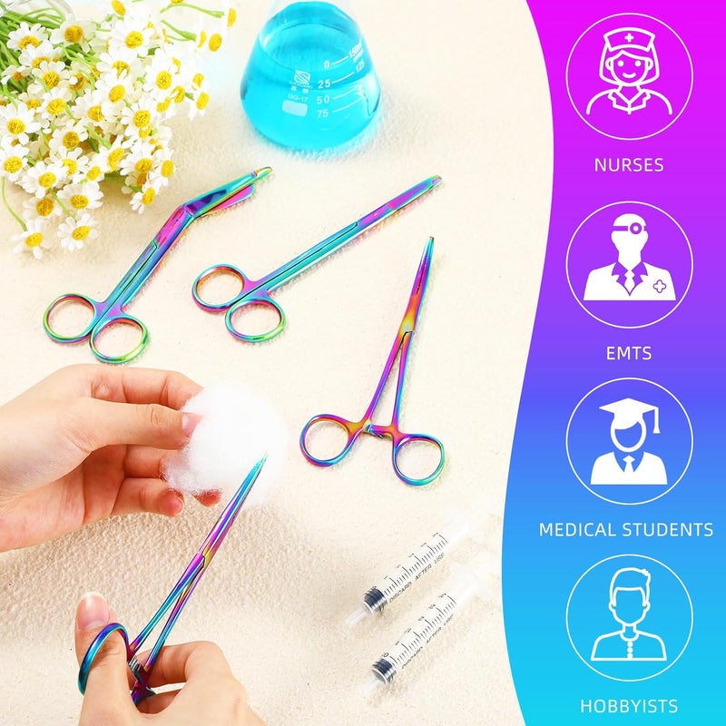 BBTO Hemostat Curved and Straight Hemostat Forceps Piercing Pliers Forceps, Stainless Steel Straight and Curved Pliers, Fishing Tweezer(Colorful,4 Pcs) - Image 2