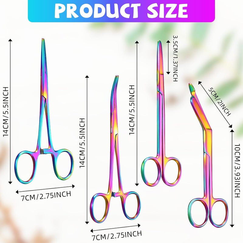 BBTO Hemostat Curved and Straight Hemostat Forceps Piercing Pliers Forceps, Stainless Steel Straight and Curved Pliers, Fishing Tweezer(Colorful,4 Pcs) - Image 4