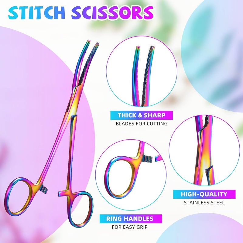 BBTO Hemostat Curved and Straight Hemostat Forceps Piercing Pliers Forceps, Stainless Steel Straight and Curved Pliers, Fishing Tweezer(Colorful,4 Pcs) - Image 5