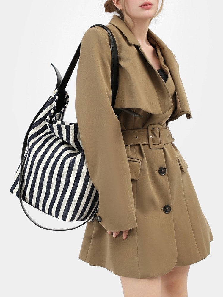 Large Capacity Tote Bag Striped Canvas Bag Simple Mother And Mother Bag Shoulder Bag Simple Women'S Bag - Image 2