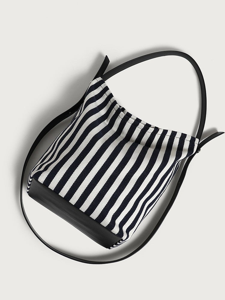 Large Capacity Tote Bag Striped Canvas Bag Simple Mother And Mother Bag Shoulder Bag Simple Women'S Bag - Image 4