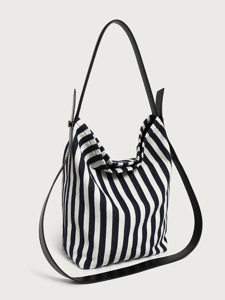 Large Capacity Tote Bag Striped Canvas Bag Simple Mother And Mother Bag Shoulder Bag Simple Women'S Bag - Image 3