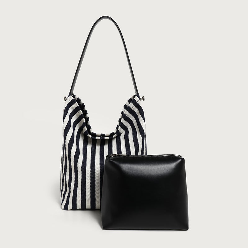 Large Capacity Tote Bag Striped Canvas Bag Simple Mother And Mother Bag Shoulder Bag Simple Women'S Bag - Image 1