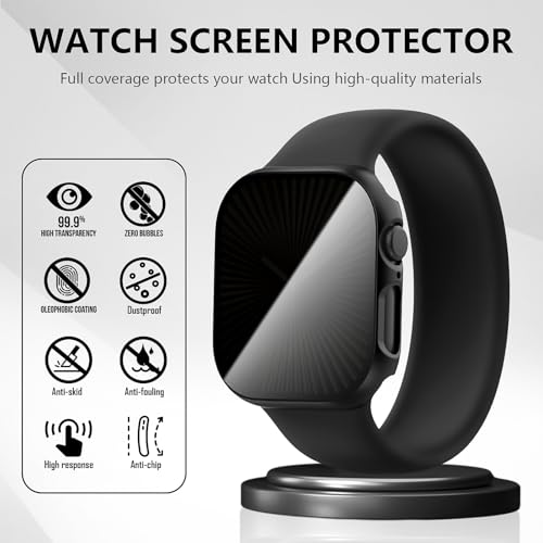 Suoman 3-Pack for Apple Watch Series 11/10 46mm Case, [Anti-Peeping] Ultra-Thin Tempered Glass Privacy Screen Protector, All-Round Durable Hard PC Glossy Protective Cover - Image 4