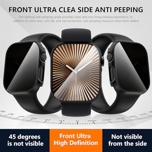 Suoman 3-Pack for Apple Watch Series 11/10 46mm Case, [Anti-Peeping] Ultra-Thin Tempered Glass Privacy Screen Protector, All-Round Durable Hard PC Glossy Protective Cover - Image 3