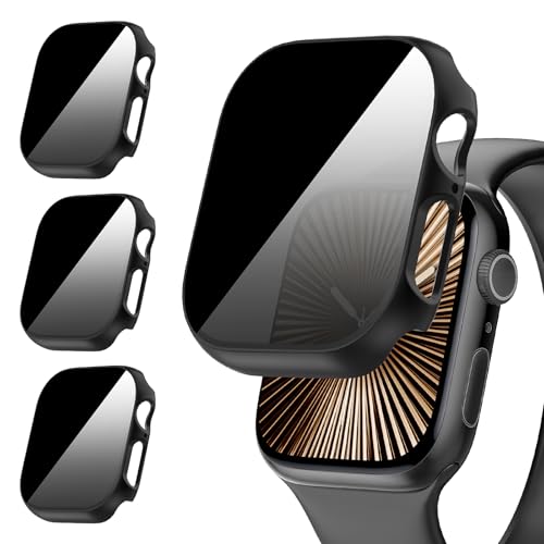 Suoman 3-Pack for Apple Watch Series 11/10 46mm Case, [Anti-Peeping] Ultra-Thin Tempered Glass Privacy Screen Protector, All-Round Durable Hard PC Glossy Protective Cover - Image 1