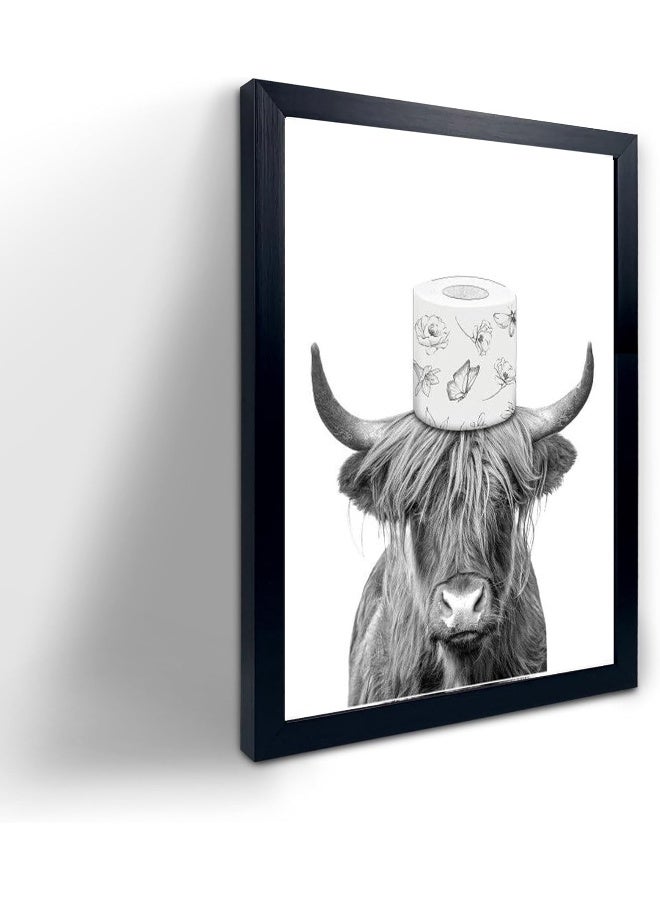 YongArt Black Framed Bathroom Decor - Funny Highland Cow Wall Art in Bathtub - Image 1