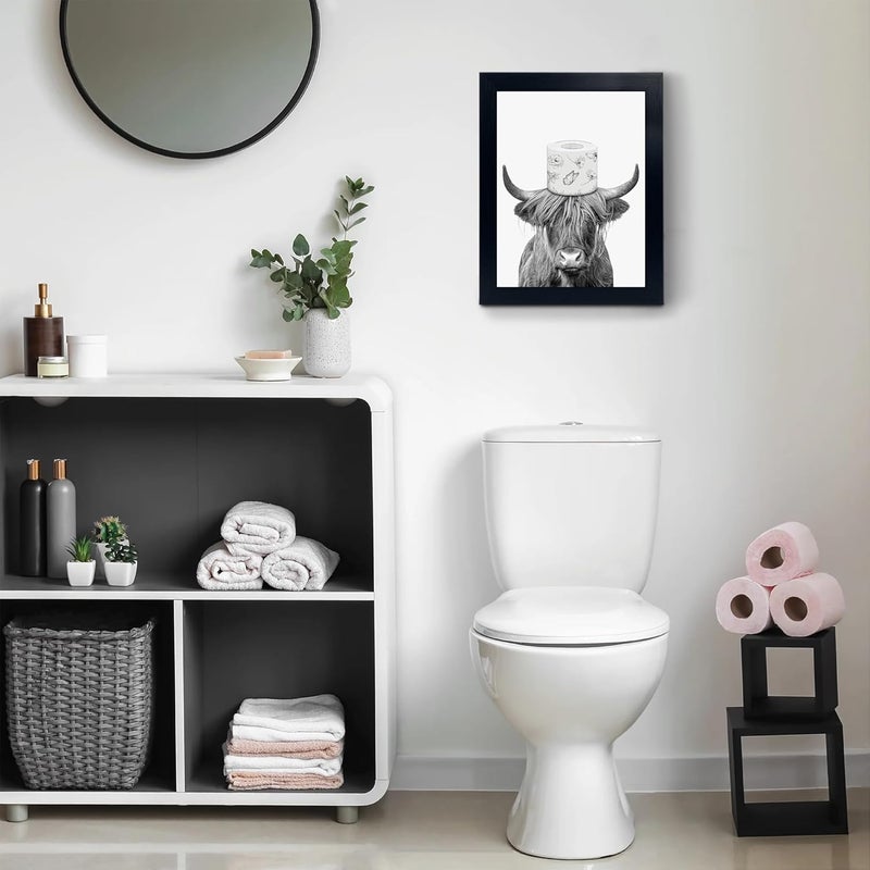 YongArt Black Framed Bathroom Decor - Funny Highland Cow Wall Art in Bathtub - Image 4