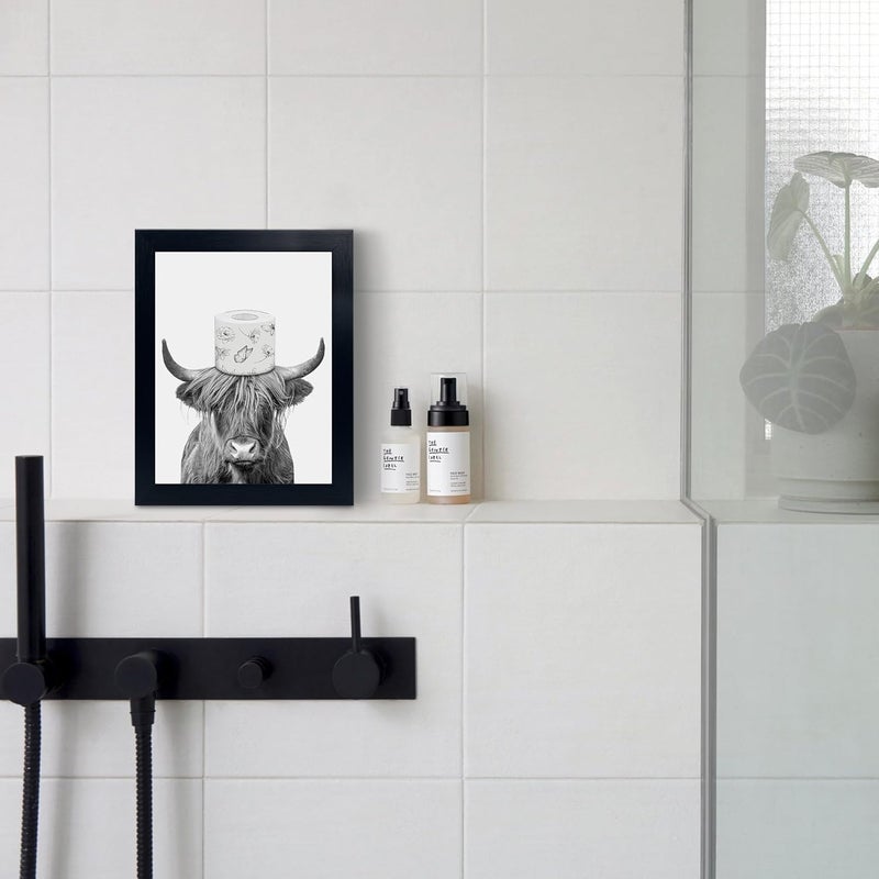 YongArt Black Framed Bathroom Decor - Funny Highland Cow Wall Art in Bathtub - Image 2