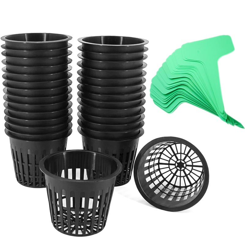 Business King Business King 3 Inch Net Pots for Hydroponics 30 Packs with Plant Labels 30Pcs Heavy Duty Wide Mouth Net Cups Slotted Mesh Pot hydroponics Supplies 