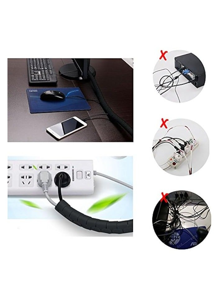 erorex Black Computer Cable Management Wire Cover Electrical Cord Hider Solutions 2 PCS, Tangle Free Sprial Cable Zipper Tube with 4 Adhesive Cable Clamps for TV Laptop Floor Home & Office  - Image 3