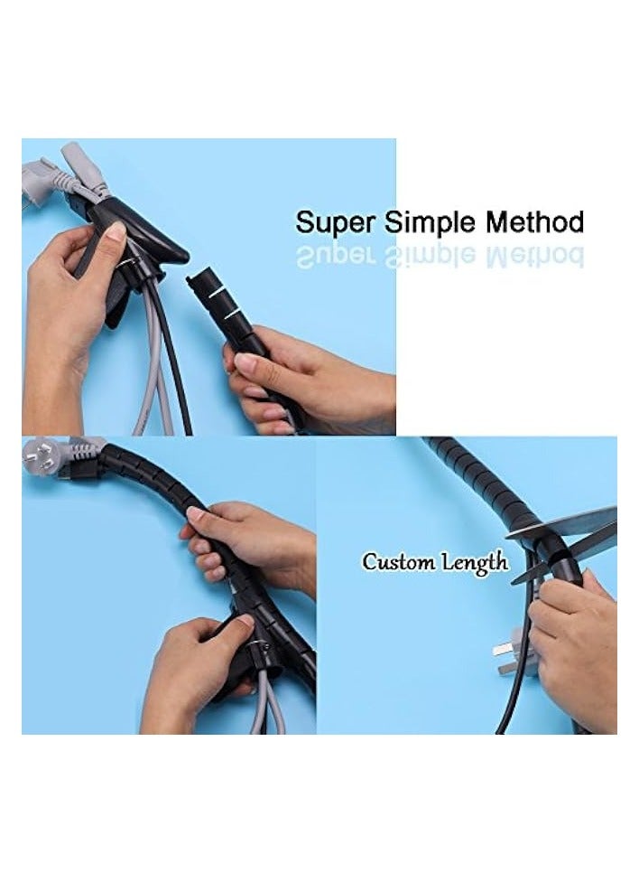 erorex Black Computer Cable Management Wire Cover Electrical Cord Hider Solutions 2 PCS, Tangle Free Sprial Cable Zipper Tube with 4 Adhesive Cable Clamps for TV Laptop Floor Home & Office  - Image 2