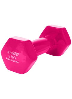 Fitness World Weightlifting dumbbell made of vinyl, 3 kg, pink color  - Image 1