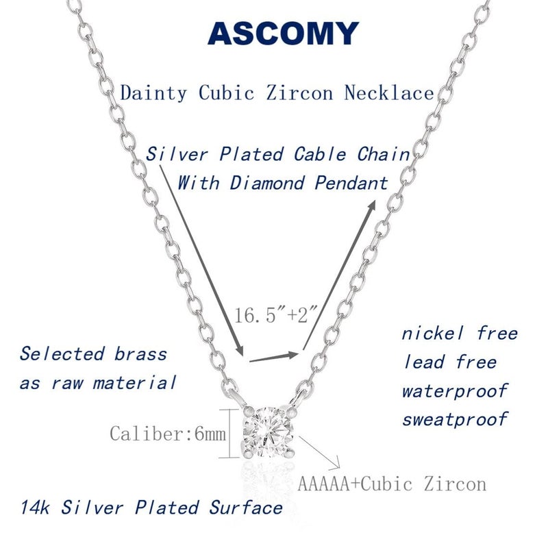 ASCOMY Dainty Silver Square Cubic Zirconia Solitaire Pendant Necklaces for Women Tiny Single Sparkly CZ Simulated Diamond Necklace Simple Shinning Bride Bridesmaids Weeding Jewelry Gifts - Image 5