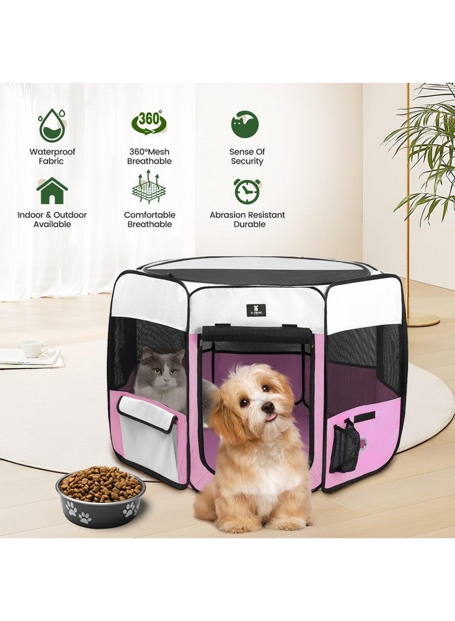إكس-زون بيت حظيرة لعب الكلاب المحمولة من X-ZONE PET للجراء والقطط والأرانب والصيصان، خيمة لعب قابلة للطي، قفص للكلاب، مناسب للسفر والتخييم في الأماكن المغلقة/المفتوحة، وردي كبير - Image 1