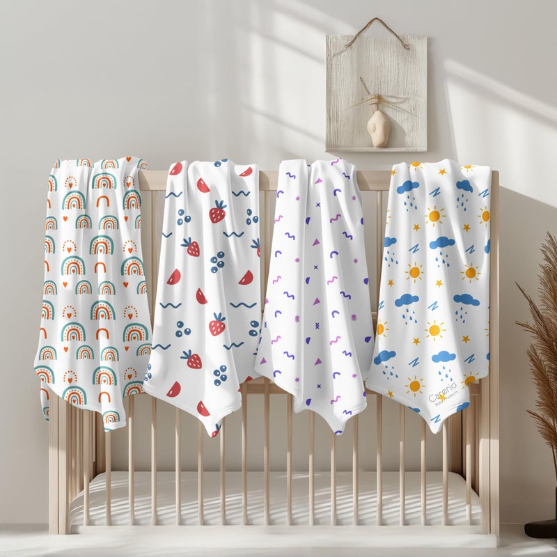 CARERIO 100% Cotton Baby Swaddle Set | Pack of 4 | Ultra-Soft & Breathable Wrap for Newborns | Multi-Purpose Burp Cloth, Nursing Cover, Stroller Shade, Towel | 114x 92cm | 0-18 Months (Abstract Life) - Image 3