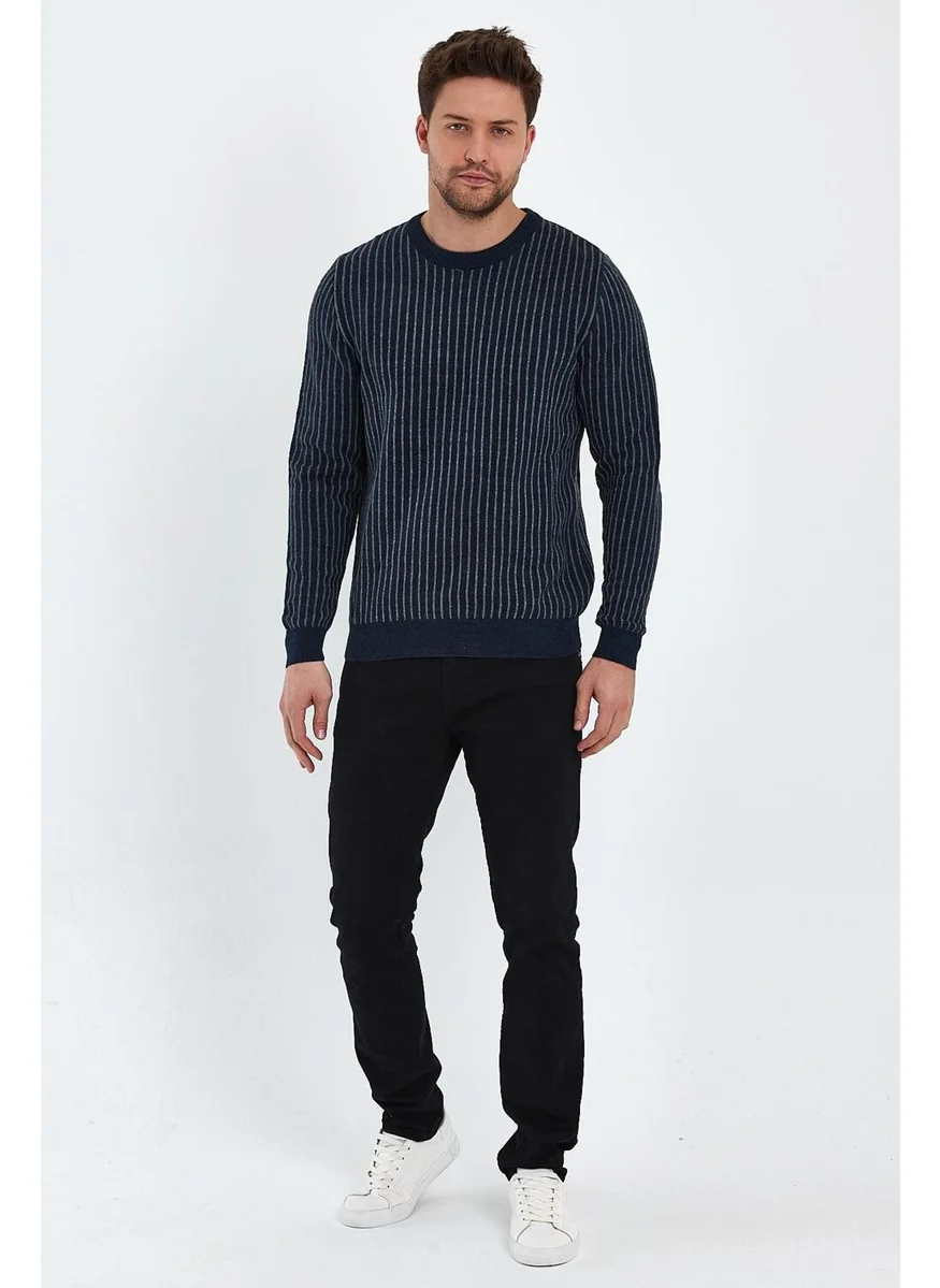 Alexander Gardi Striped Navy Blue Regular Fit Sweater (E20-EZEE02)