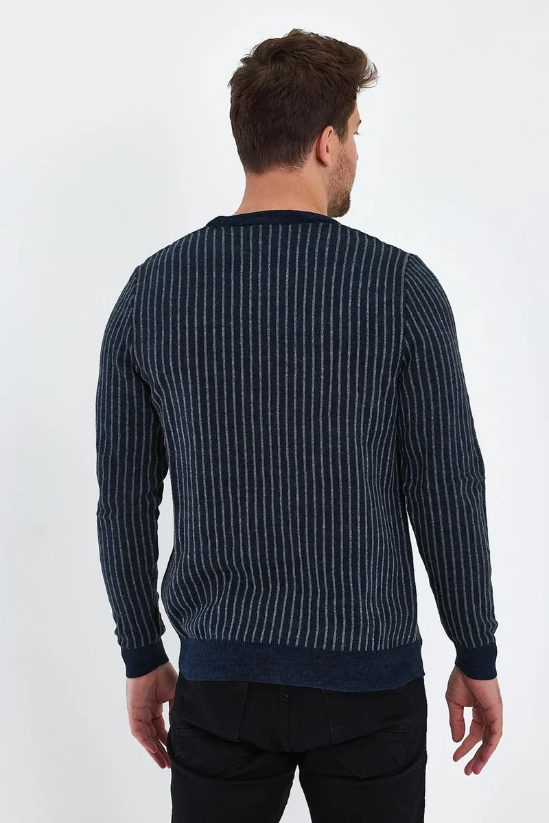Alexander Gardi Striped Navy Blue Regular Fit Sweater (E20-EZEE02)
