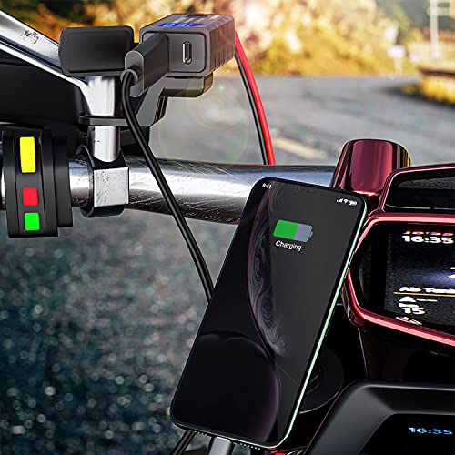 BATIGE شاحن دراجة نارية BATIGE USB محول SAE إلى USB نوع C وشحن سريع USB 3.0 مع فولت متر، مفتاح تشغيل/إيقاف وكابل تمديد SAE بطول 3.6 قدم، 3 خيارات تثبيت مقاومة للماء لجهاز GPS والهاتف الذكي والكاميرا - Image 2
