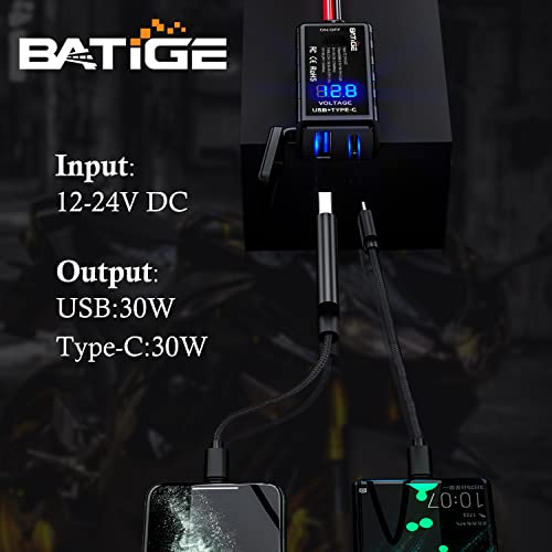 BATIGE شاحن دراجة نارية BATIGE USB محول SAE إلى USB نوع C وشحن سريع USB 3.0 مع فولت متر، مفتاح تشغيل/إيقاف وكابل تمديد SAE بطول 3.6 قدم، 3 خيارات تثبيت مقاومة للماء لجهاز GPS والهاتف الذكي والكاميرا - Image 4