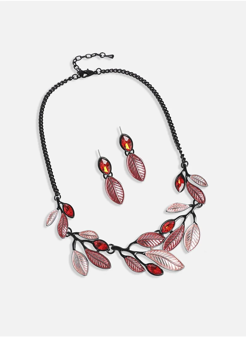 SOHI Stone Leaf Jewellery Set