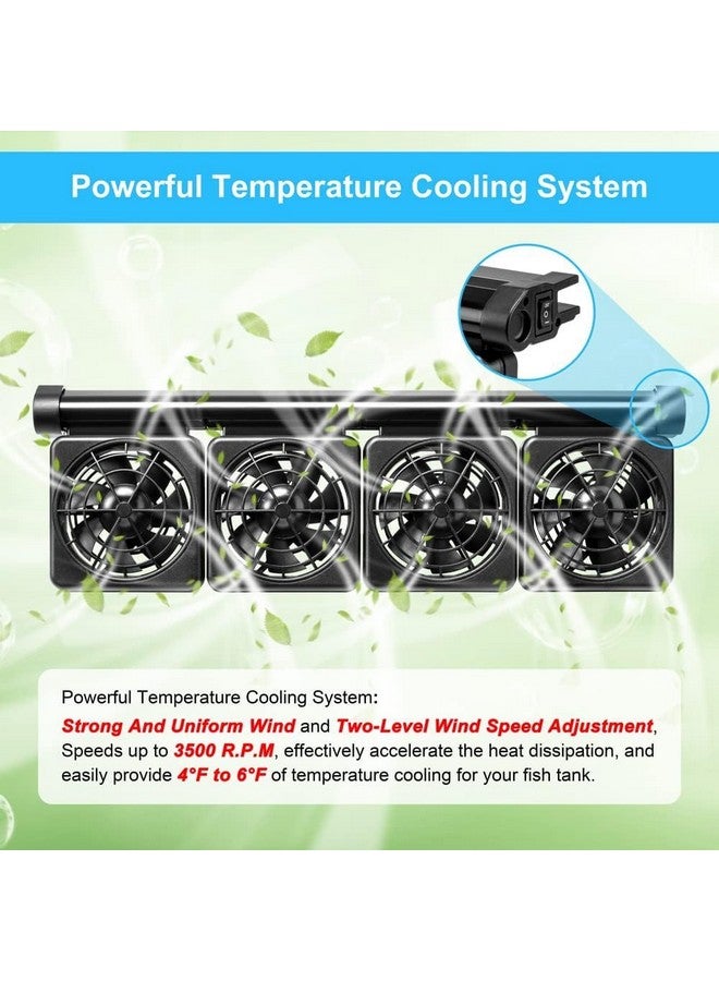 Four Head (Black) Fish Tank Cooling Fan System, 2 Wind Speed Adjustable Cooling Fan Fish Tank Cold Wind Chiller, Angle Adjustable Clip On Chiller By Petzlifeworld