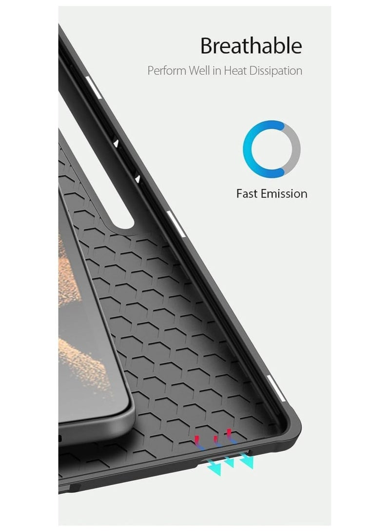 جراب Samsung Galaxy Tab S11 Ultra 2025، جراب ذكي قابل للطي من الجلد مع حامل قلم رصاص - Image 4