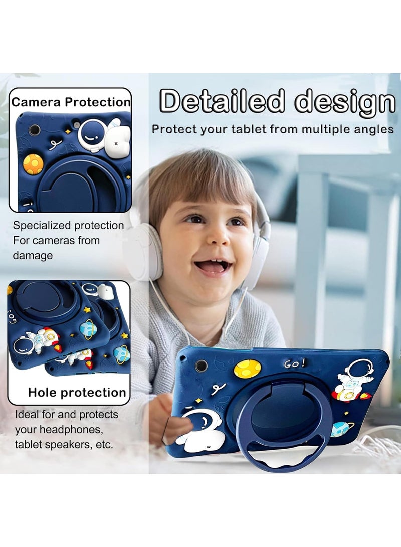 اووكاي جراب أطفال متوافق مع جهاز سامسونج جالاكسي تاب A9 بلس/A9+ 11 بوصة 2023، جراب لطيف بتصميم رائد فضاء ثلاثي الأبعاد مع حامل بمقبض دوار 360 درجة، وحزام كتف (أزرق) [لا يشمل القلم]. - Image 4