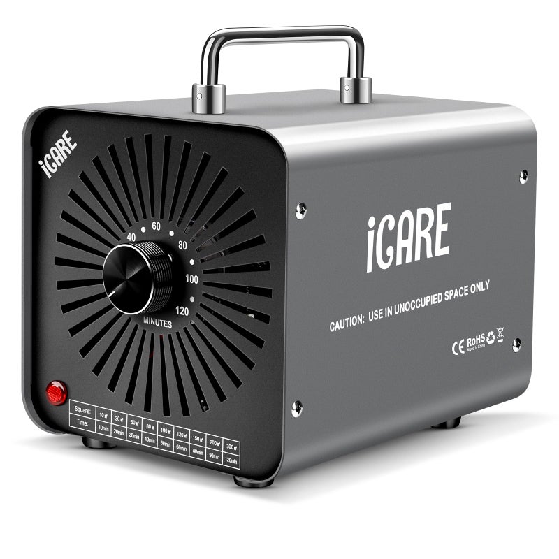 iCare Ozone Generator, 48,000mg/h Commercial Ozone Machine Odor Removal, High Capacity O3 Odor Eliminator Deodorizer with 120Min Timer for Home, Pet, Smoke, Car, Basements for 4000 Square Feet Grey - Image 1