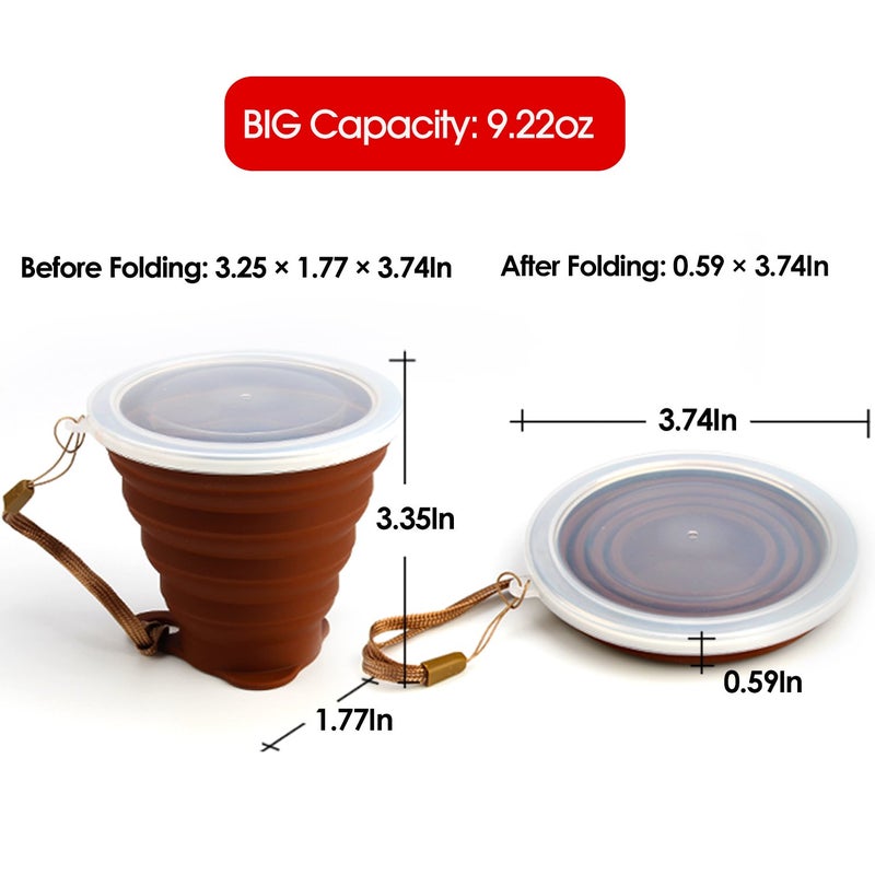 Me.Fan Silicone Collapsible Travel Cup - Silicone Folding Camping Cup With Lids - Expandable Drinking Cup Set - Portable  Graduated [9.22Oz] - Image 5