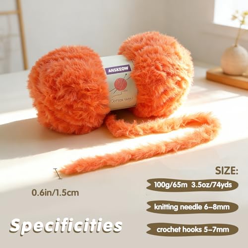 DAERBOF Soft Chunky Fluffy Fuzzy Faux Fur Yarn for Crocheting - Eyelash Furry Yarn for Knitting Blankets, Scarves and Sweaters, 3.5 Oz/75 Yards Per Roll (Pure White) - Image 2